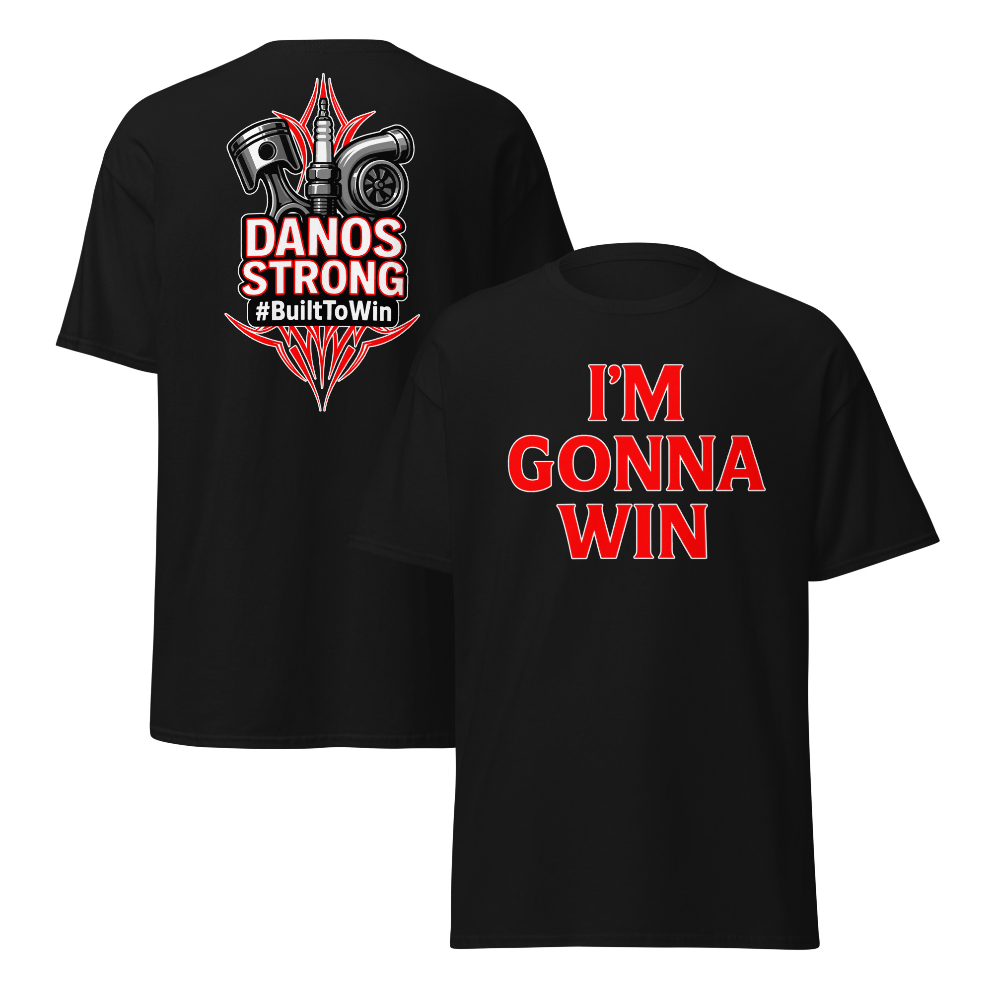 Danos Strong fundraiser shirt in black - front & back print