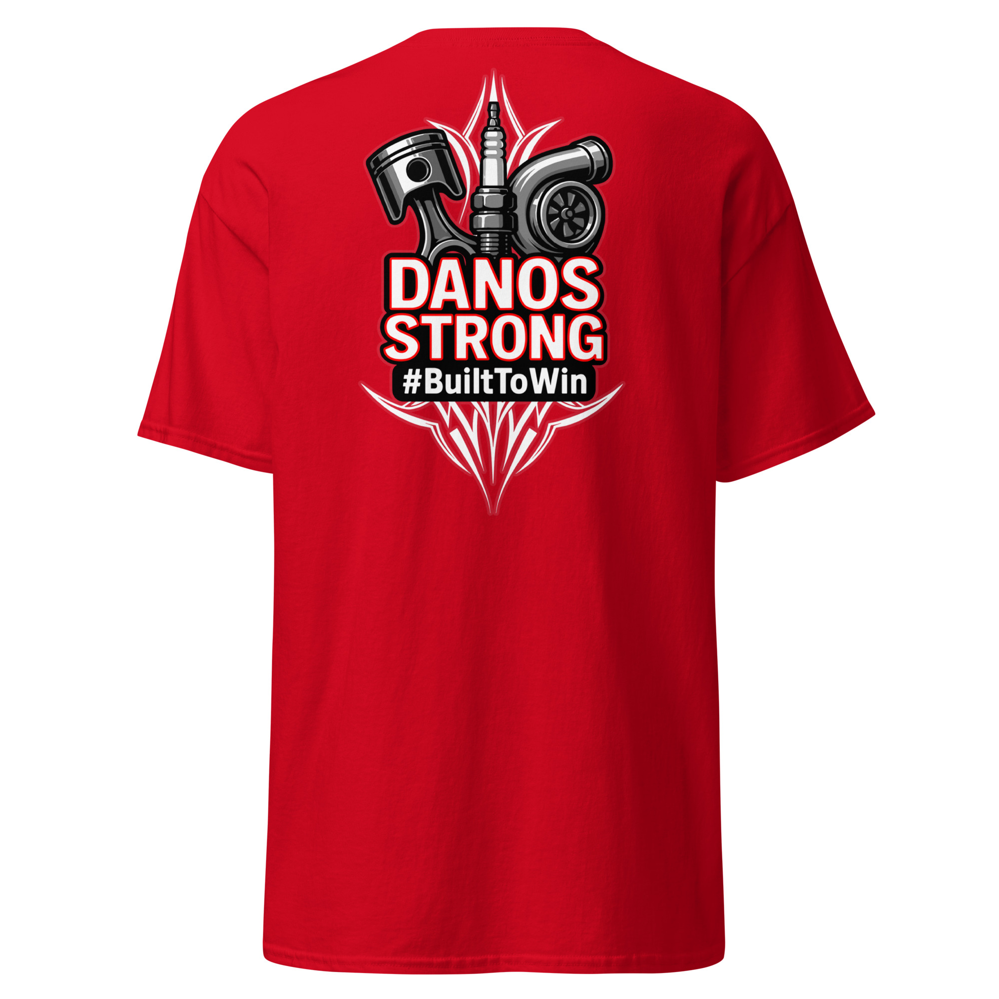 Danos Strong fundraiser shirt in red - back print